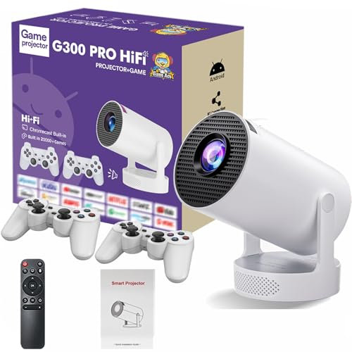 Consola de Videojuegos Retro G300 Pro, proyector de Juegos, + 2 Controladores inalámbricos, Consola de Juegos Retro Plug and Play, 20000 Juegos clásicos proyector de Videojuegos, Altavoz Hi-Fi de 5 W