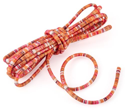 Beadthoven 5 Yards Ethnic Round Rope Cord 6 mm Dia Bohemia Elastic Fibre Cord Braided Cotton Rope for DIY Phone Purse Lanyard Bracelet Necklaces Jewelry Making, Orange