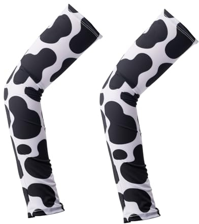 Mikovivi Armstulpen Kuh-Print, Sonnenschutz Kühlende Kompressionsstulpen Süße Armabdeckungen für Baseball Basketball Fußball Laufen Radfahren Geschenk Frauen und Männer (Weiß und Schwarz)