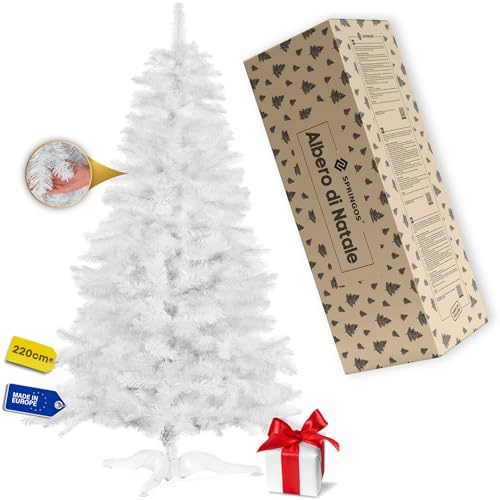 Springos Albero di Natale artificiale, 220 cm, abete bianco artificiale con 385 punte, elegante albero di Natale per soggiorno e ufficio, robusto albero di Natale piccolo per decorazioni festive