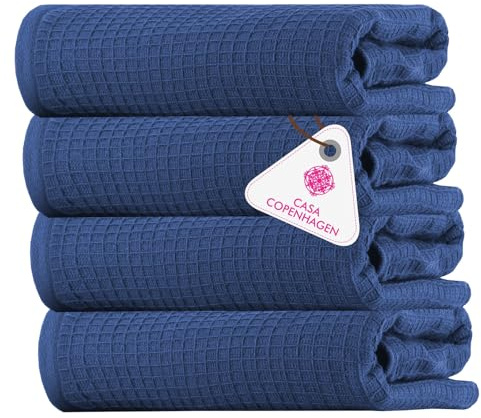 Casa Copenhagen Waffle 4-teiliges Geschenkset XL Designer Handtüchern aus 100% ägyptischer Baumwolle- Marineblau, 70x140 cm, 4Badetücher für Badezimmer (perfekte Geschenkset für Damen & Herren)