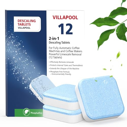 VILLAPOOL 2-Phase 12X17g Descaling Tablets for JURA Coffee Machines | Powerful descaler removes limescale, extends machine life and improves coffee taste. 12 count.