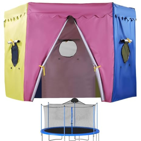 Tente de Trampoline 305cm Imperméable Pliable Anti-UV Couverture de Pare-Soleile Trampoline à 8 Poteaux, Toit de Protection Solaire Trampolines Confort et Sécurité Accessoires Trampolines