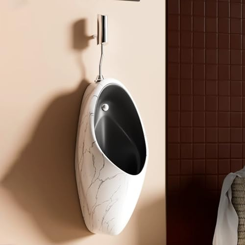 Wandmontiertes Sensorurinal für Herren, auslaufsicher, mit intelligenter Infrarot-Spülung, spritzwassergeschütztes Urinal für den gewerblichen Einsatz mit Nano-Glasur(Black,Surface-Mounted Sensor)