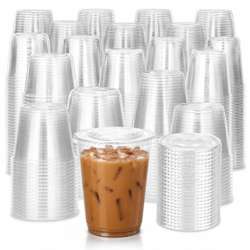 DINGIXOC 16oz Reusable Iced Coffee Cups, Clear Plastic Cups with Lids | 100Pack 16oz Cold Drink Cups for Iced Coffee, Smoothies, Milkshakes, Parties & Picnics, To-Go Cold Drinks