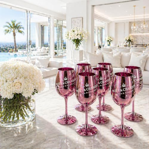 Pinke Champagnergläser 6er Set aus Echtglas – Elegante Sektgläser – Hochwertige Weingläser, stilvoll & langlebig – Perfekt für Partys, Hochzeiten & Events – passend für Moët & Chandon Champagner