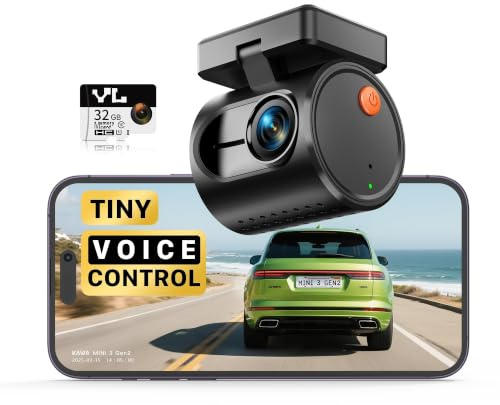 KAWA Mini Dash Cam 2K,Controllo Vocale & Telecamera Auto WiFi | 1296P QHD,G-Sensor,Scheda TF 32 GB inclusa,Controllo App,WDR/3D DNR,Visione Notturna,Modalità Parcheggio 24H