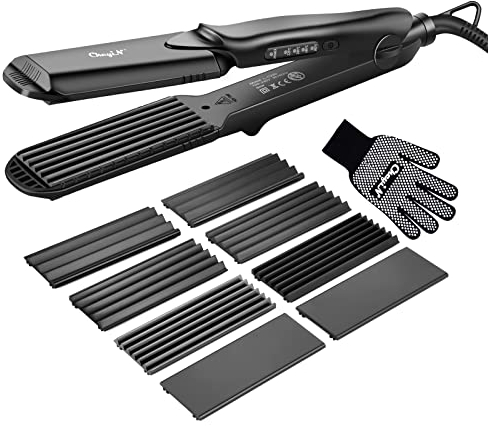 Plancha de Pelo con 4 Placas Intercambiables para crear volumen y textura, Rizador Pelo Ondas, Alisador de Pelo Profesional, Plancha de Pelo Profesional Para Todo Tipo de Cabello, Negro