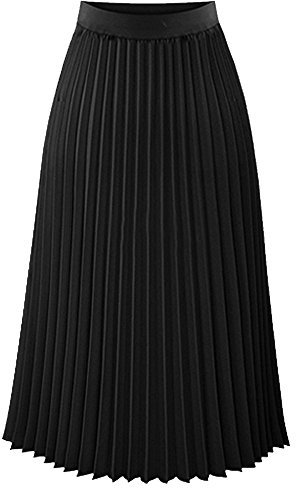 TEERFU Femme Des Haute Taille Jupe Mousseline De Soie Plissee Longue Robe,Noir,Fabricant M=L