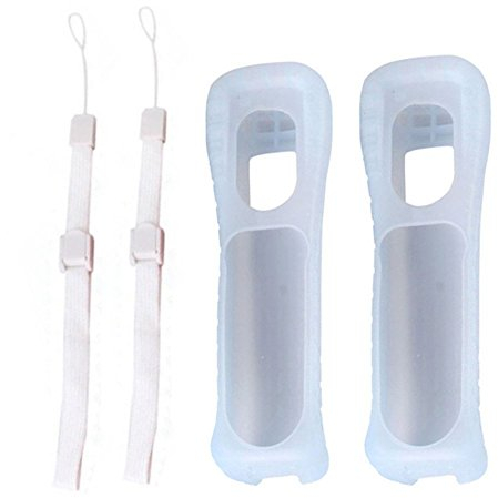 2 fundas de silicona blancas con correa de muñeca de repuesto para mando a distancia Wii