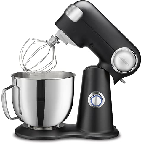 Cuisinart Batteur sur pied, 12 vitesses, bol en acier inoxydable de 5,5 litres, fouet de chef, palette de mélange, crochet pétrisseur, protection anti-éclaboussures avec bec verseur, onyx, SM-50BK,