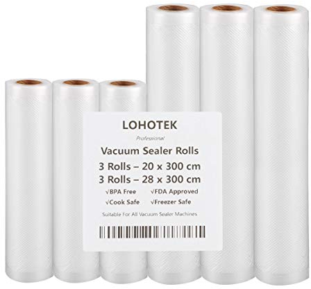Rollos para Envasadora Sellador de Vacío 3 packs 20cmx300cm y 3 packs 28cmx300cm Bolsas Profesional para la Conservación de Alimentos Protector la Comida para Cocina