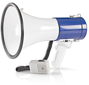 Ex-Pro Professional 25W Super Loud Megaphone with Detachable Handheld Microphone, Built-In Siren, Adjustable Volume and Shoulder Strap - 1500 Meter Range - White/Blue