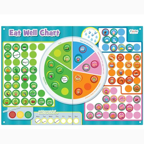 Fiesta Crafts Eat Well Magnetic Food Chart - Reward Chart for Children with Colour-Coded Food Images to Encourage Good Eating Habits - Magnetic Chart to Track Daily Goals and Healthy Diet