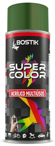 Bostik SUPER COLOR VERDE HOJA RAL 6002, Pintura en Spray Acrílica para Uso Profesional y Doméstico, Multiusos, Secado Rápido, Acabado Brillante, Interior y Exterior, Bote 400 ml