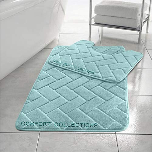 Comfort Collections Memory Foam Bath Mat Set Pedestal Toilet Mat Bathroom Rug 2 Piece Soft Absorbent Non Slip Block Aqua Bath Mat (50CM X 80 CM) & Pedestal Mat (50CM X 40 CM) Approximate
