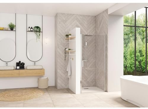 Porte de douche porte pivotante SMART Design sans seuil (conforme PMR) 80 cm hauteur 2,05m profilé chromé verre transparent