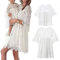 Loalirando Kleid Mutter und Tochter gleich elegant Zeremonie Spitzenkleid Einfarbig Lange Ärmel für Mutter und Tochter Geburtstagsfeier S-XL 0-5 Jahre, A-Weiß-Mama, XL
