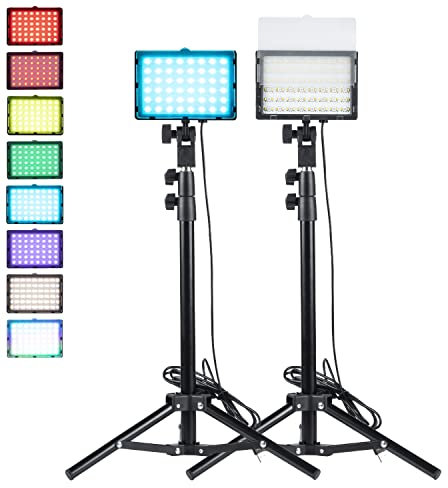 2 Packs RGB LED Video Light with Adjustable Tripod Stand Video Conferencing Lighting Kit 29 Scenes Modes & USB Powered for Webcam/Meeting/Tiktok/Game Streaming/YouTube/Photo Video Studio Shooting