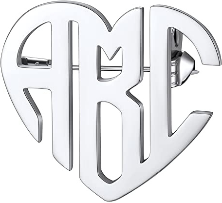 Custom4U Personalisierte Namen Brosche Gravierte Monogramm Buchstaben Anstecknadel Kleidung Dekoration Clips Damen Schmuck Zubehör aus 316L Edelstahl in Silber/Gold/Schwarz