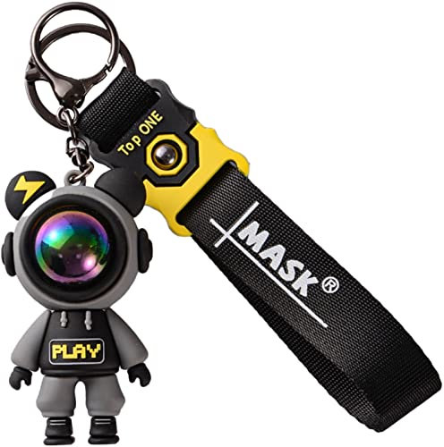 Uoocg Porte-clés astronaute noir avec mousqueton personnalisé paire de lanières de voiture pendentif femme enfant garçon, gris