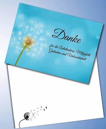 Trauer Danksagungskarten mit Umschlag, Motiv: Pusteblume, 10 Stück, Dankeskarten DIN A6 Set, Trauerkarten Danksagung Danke sagen, Format DIN A6 (Postkarte 148 x 105 mm), 0046