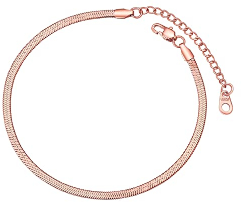 FOCALOOK Chaîne de Pied à Maille Miroir 3mm Bracelet de Cheville Femme Plaqué Or Rose
