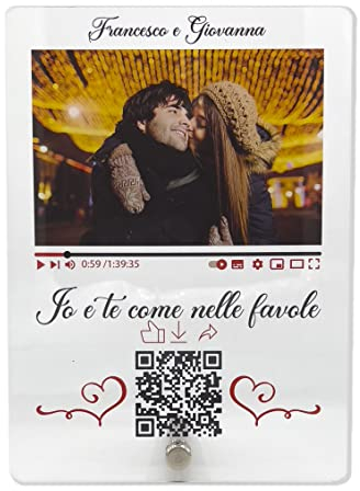 Placa de música de vídeo You Tube o personalizada con foto nombre, etc en plexiglás transparente con código QR Escaneable, idea de regalo original de cumpleaños, novios, amigos o boda (20 x 30)