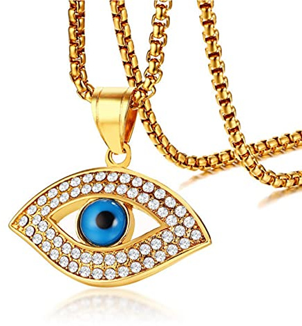 TOXI Collier délicat et élégant à la Mode Couleur Or CZ Pierre Titane Acier Bleu Oeil Pendentif Colliers pour Femmes