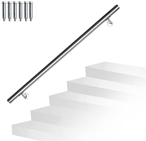 Randaco Corrimano in acciaio inox, ringhiera per scale, corrimano da parete, con supporto da parete e tappi terminali, per interni ed esterni, balcone, lunghezza 110 cm
