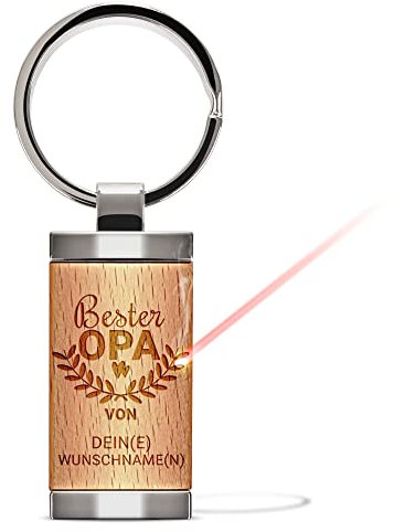 Print Royal Personalisierter Schlüsselanhänger mit Gravur - Bester Opa von Wunschnamen - personalisiertes Geschenk für Opa zum Geburtstag | 24 x 48 mm, Metall-Anhänger mit Echtholz, Lasergravur