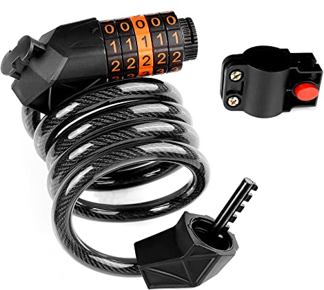 Giloty Candado Bicicleta Combinacion,Candado Bicicleta Antirrobo 120cm/12mm, Cerradura de Cable para Bicicleta Combinacion 5 Dígitos Alto Nivel de Seguridad para Bicicleta Triciclo Scooter