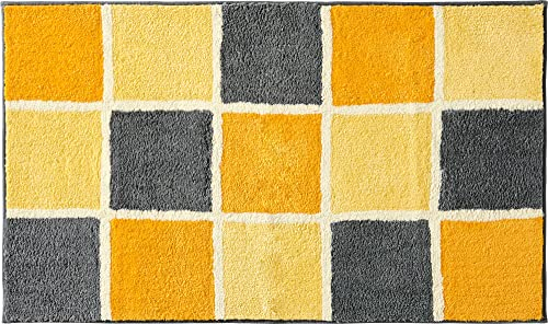 REDBEST Badematte, Badteppich, Badvorleger karo Los Angeles - rutschhemmend, Flauschiger Flor, pflegeleicht, für Fußbodenheizung geeignet - gelb Größe 60x100 cm
