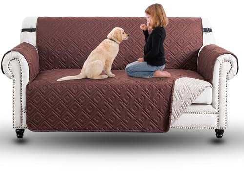 Moonlight Bedding Sofa Cover 3 Seater Water Resistant Sofa Slipcovers Non-Slip Reversible Quilted Sofa Protectors from Pets/Dogs, Couch Cover Furniture Protector with Elastic Strap (Sofa, Brown/Beige)