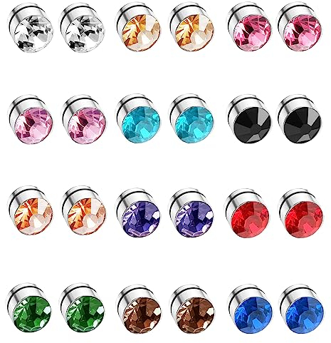 LOLIAS 12-15 Stücke Magnet Ohrringe Herren Damen Edelstahl Fake Piercing Clip auf CZ Ohrringe Bunte Fake Nasenpiercing Ohrstecker Set