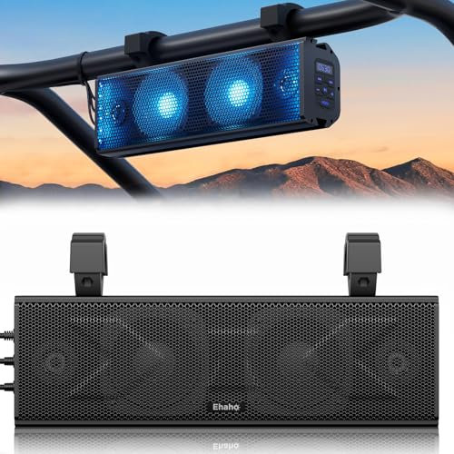 Ehaho Barre de son UTV 43,2 cm Bluetooth ATV avec éclairage RVB, barre de son étanche IP65 pour voiturette de golf, Powersports SXS amplifiée