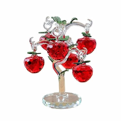 DGSTOREUK Glass Crystal Apple Tree With 6pcs Apples Fengshui Crafts,Home Decor, Figurines New Year Gifts Souvenirs Decor, Ornament (Red)