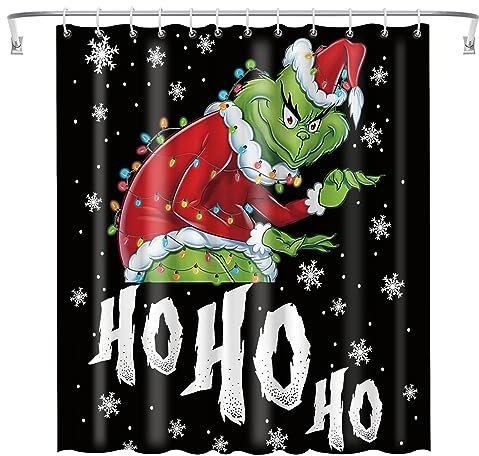 Ohok Badezimmer Duschvorhang 180 x 180 cm, wasserdichte Weihnachten Duschvorhänge mit 12 Haken, Baddekoration Badvorhang Langlebiger Polyester Badvorhang (Grich Schnee)
