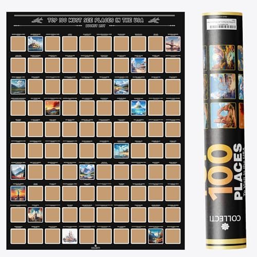 Top 100 Places Poster zum Rubbeln – Must-See Destinations in den USA – Reise-Eimerlisten-Poster – Geschenk für Reiseliebhaber (41,9 x 59,9 cm)