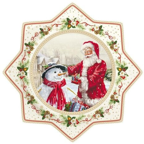 EASY LIFE Christmas Time Piatto Torta da Portata 32cm Babbo Natale con Pupazzo di Neve Porcellana Tavola di Natale