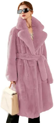 Manteau Long En Fausse Fourrure Avec Ceinture, Veste D'hiver En Peluche Moelleuse Pour Femme, Vêtements D'extérieur En Peluche À Revers