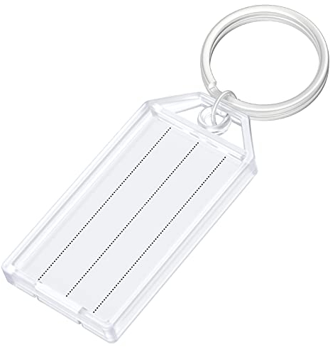 Uniclife 40 Stück Schlüsselanhänger 5 cm mit linierten Blanko-Papier-Etiketten Transparente Abdeckungen und geteilte Ringe Stabile Artikelkennzeichnungen, Weiß