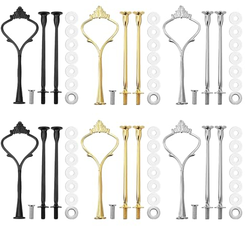 COACOM Lot de 6 supports à assiettes à fruits, à gâteau, tiges métalliques graduées, 2 à 3 niveaux, convient pour placer des gâteaux, des bonbons, des biscuits et des fruits