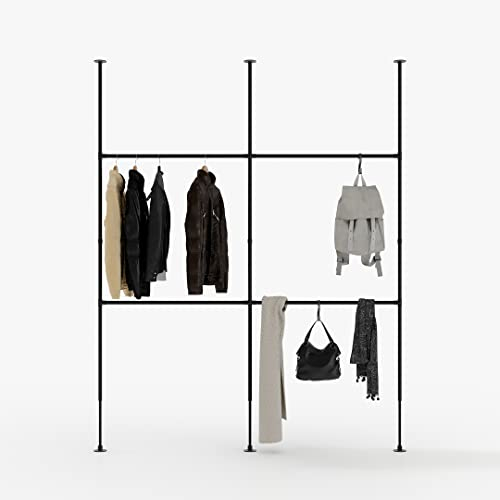 pamo Kleiderstange im Industrial Design - LOFT II - Teleskop Stangen System als offenes System | Kleiderschrank aus stabilen Rohren - ohne Bohren