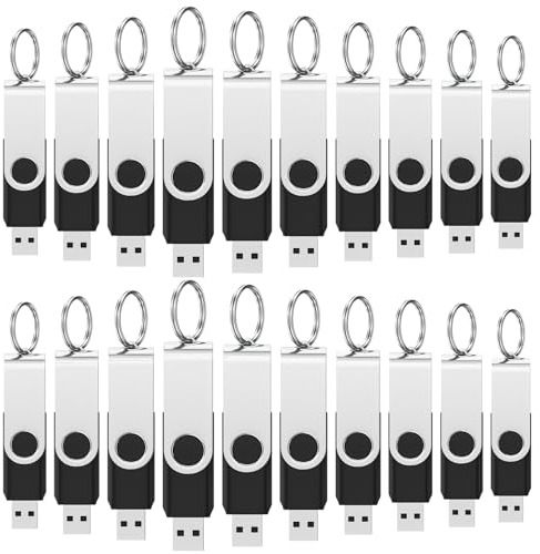 WOOOLKEN Cle USB 4 Go Lot de 20 Clés USB 2.0 Flash Drive Stockage Rotation Disque Mémoire Stick Clé USB Lot 4Go Stockage Données avec Lumière LED,Noir