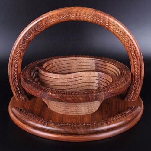 DDMDBYHRY Cesta plegable de madera hecha a mano para tallar frutas, tamaño A2 | Cesta plegable única de madera de nogal para frutas, pan y nueces, cuenco plegable de madera de 11 pulgadas