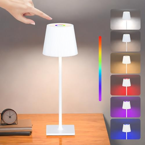 TRUMPETS LED Tischleuchte Kabellos Touch Dimmbar RGB & 3 Farbtemperatur 4800mAh Nachttischlampe, Akku Tischlampe Aufladbar Metallmaterial für Outdoor Nachttisch Esstisch Schreibtisch