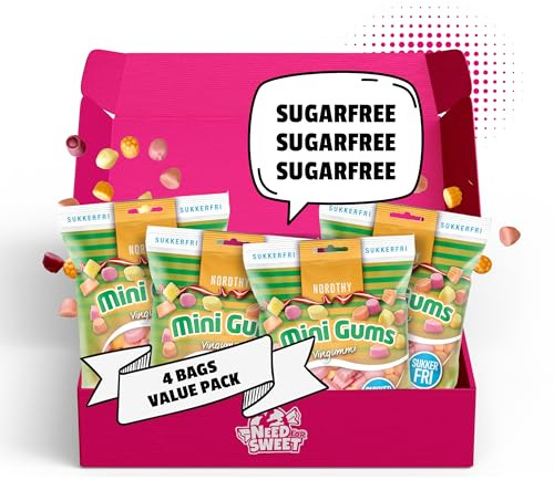 Nordthy Bonbons Mini Gums Sans Sucre 4 x 65g (260g) – Véritable Gomme/Fruit Gomme Danoise Sans Sucre – Petits Oursons Gélifiés Low Calorie – Snack Sain & Idéal pour Diabétiques