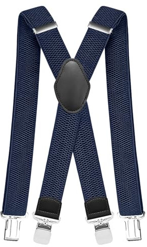 Pejoye Hosenträger für Herren 4cm Breit Arbeitshosen Stark Motorradhose Lang X-Back 4 Metall Clips Einstellbar und Elastisch Einheitsgröße für Männer und Damen (Marineblau)