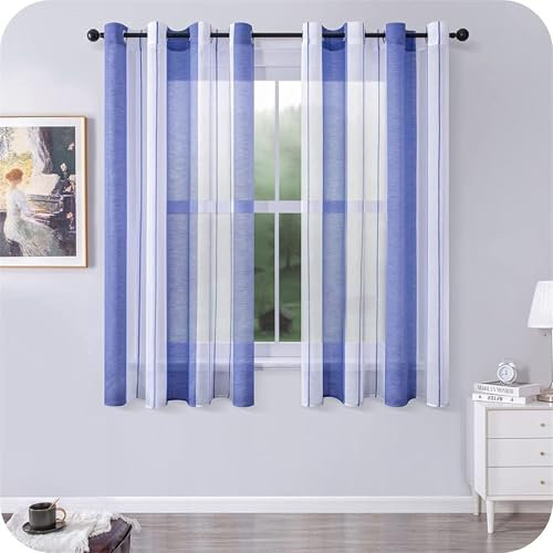 Odot Tende per Finestre Semi Trasparenti, Stile Strisce Tende Voile per Interni Tende Camera da Letto Moderna 1 Pezzo Tenda Filtranti con Occhielli Tenda per Soggiorno (Blu Reale,132x160cm)